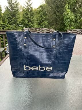 Bebe Navy Croc Embossed Large Tote Bag